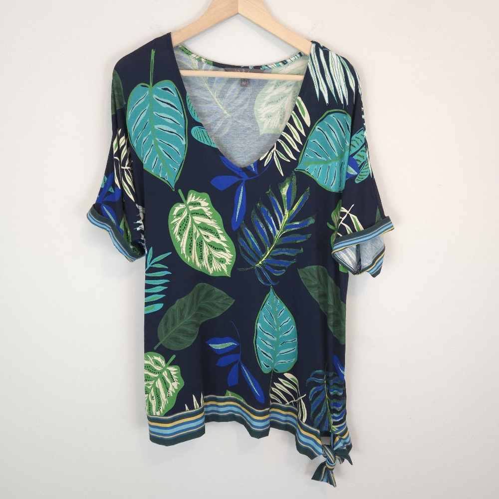 Ulla Popken Women's Leaf Print Top